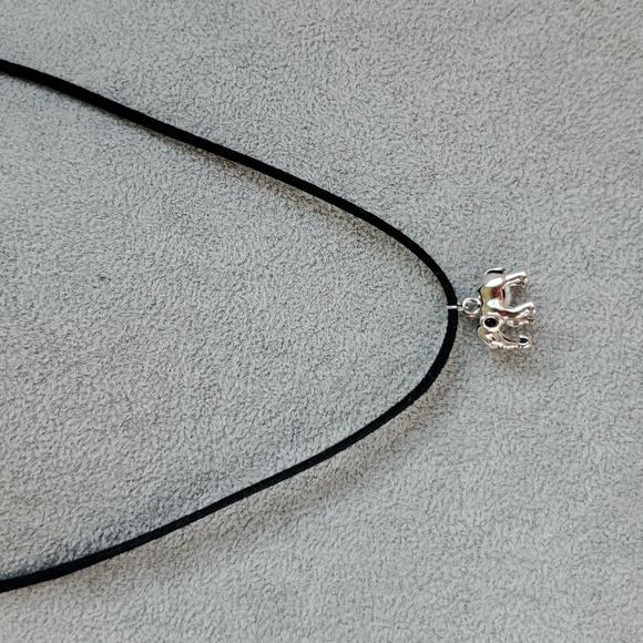 Mens silver elephant charm black suede necklace - Picture 3 of 4